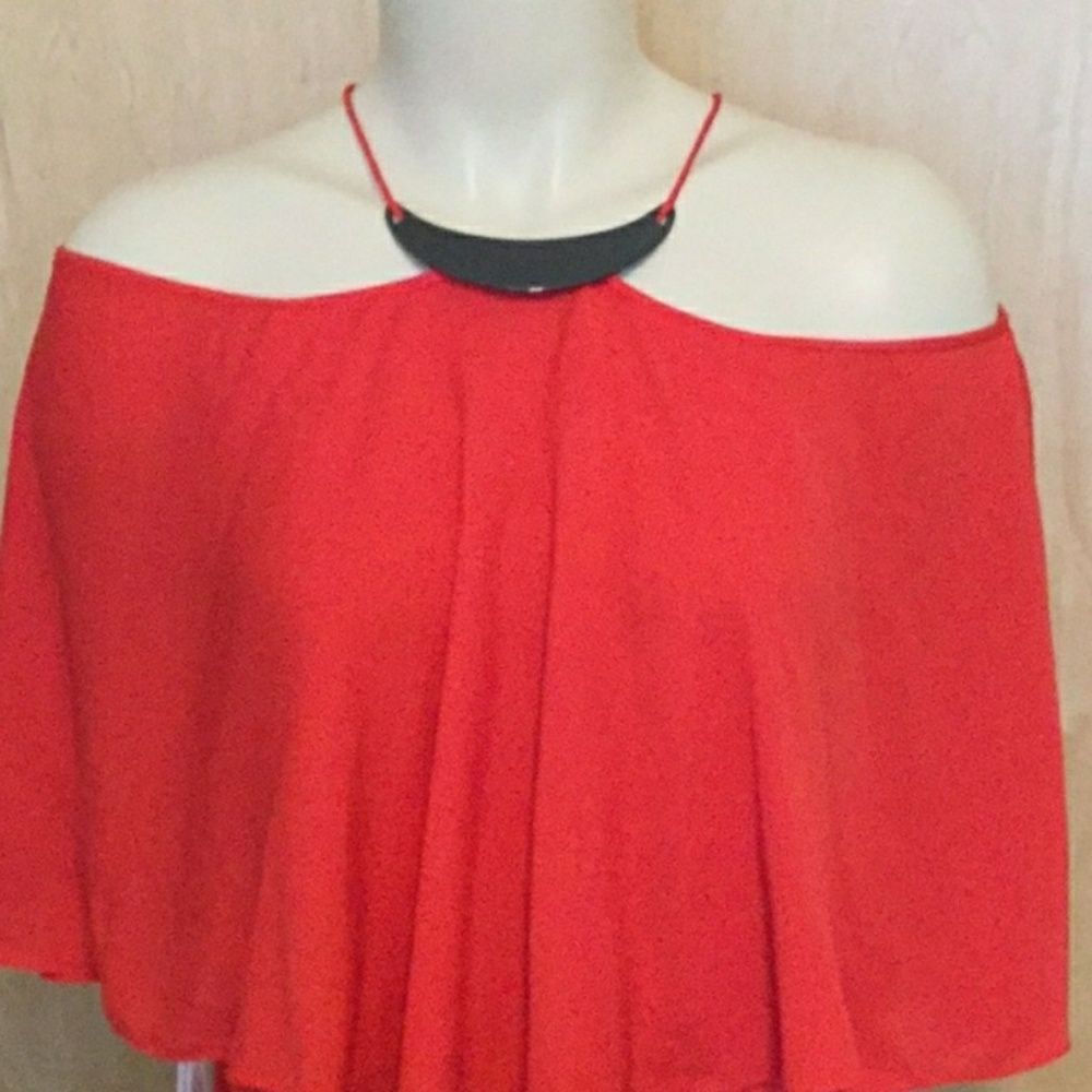 Halston Women's Red Flowy Top W Hardware - Picture 7 of 10